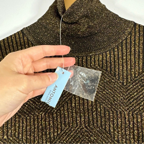 Antonio Melani black and gold metallic knit turtleneck sweater size small NWT - Picture 3 of 8